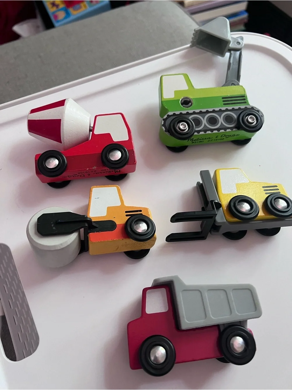 Melissa & Doug Wooden Construction Vehicles Set - 5 Toy Trucks